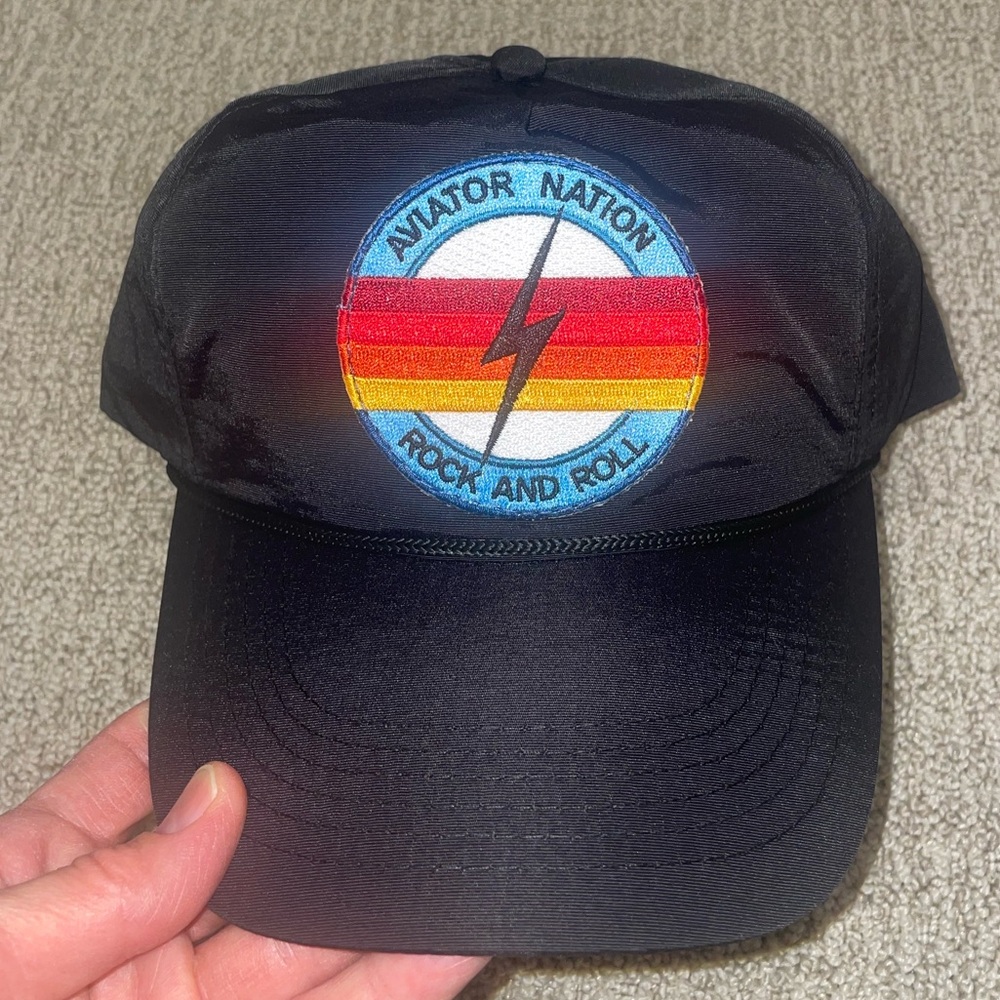 Aviator Nation Black Nylon Hat Rock and Roll Thunder Bolt Patch